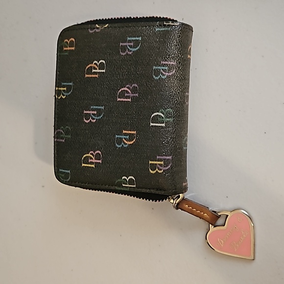 Dooney & Bourke Handbags - Dooney and Bourke brown logo small wallet with rainbow zipper.  In EUC